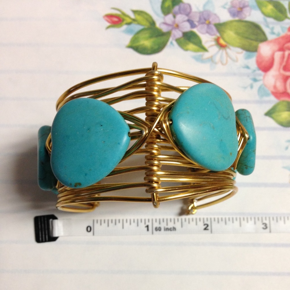Brass With Turquoise Boho Style Bangle - Picture 6 of 8